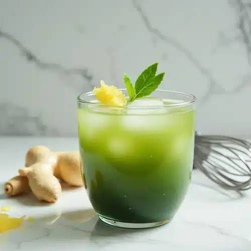 Japanese detox drink with matcha, kombu, ginger, and plum