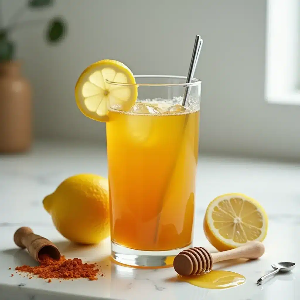 Apple cider vinegar and turmeric drink served in a modern clear glass