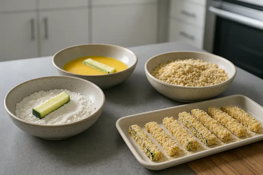 breading zucchini fries before air frying