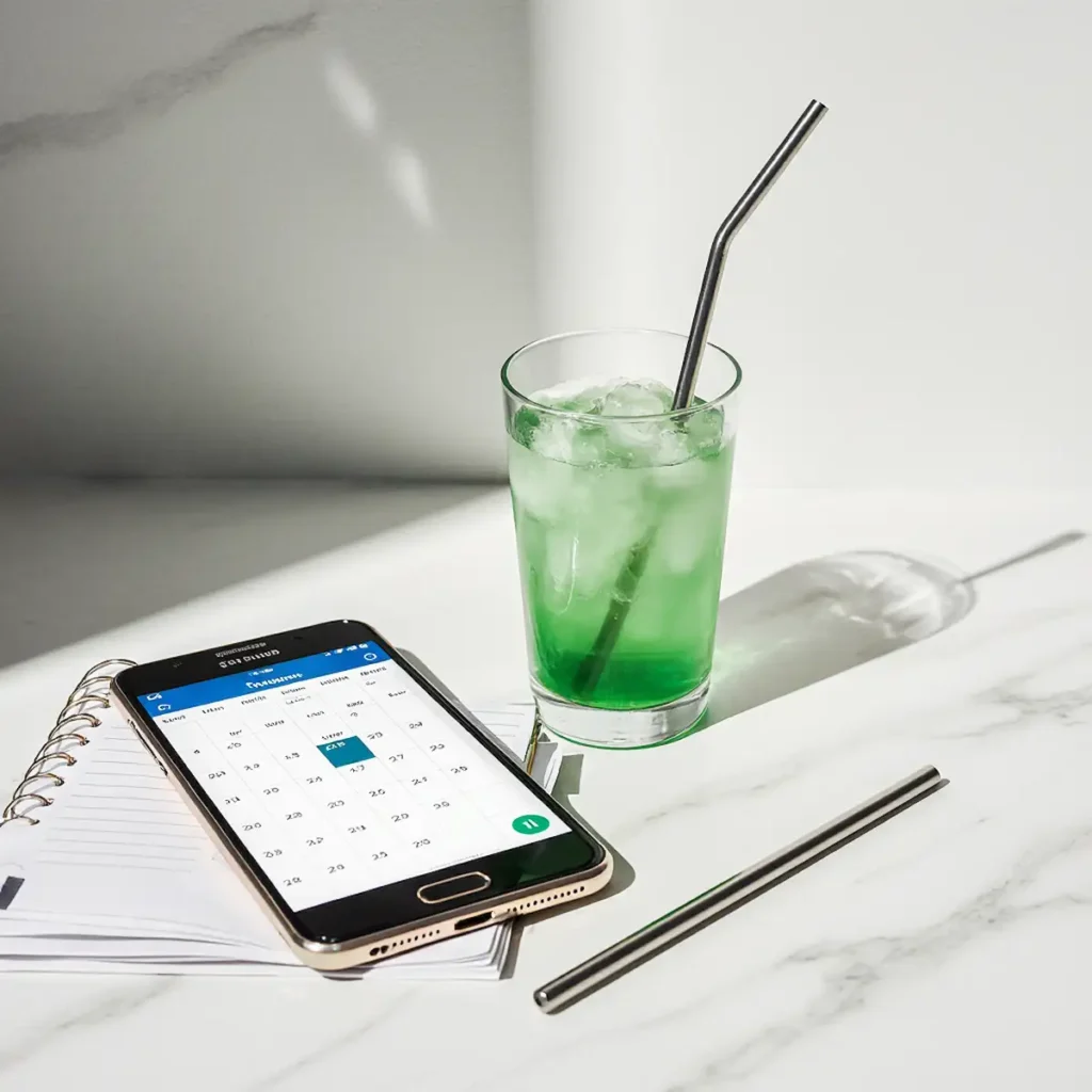 Detox drink with morning habit planner