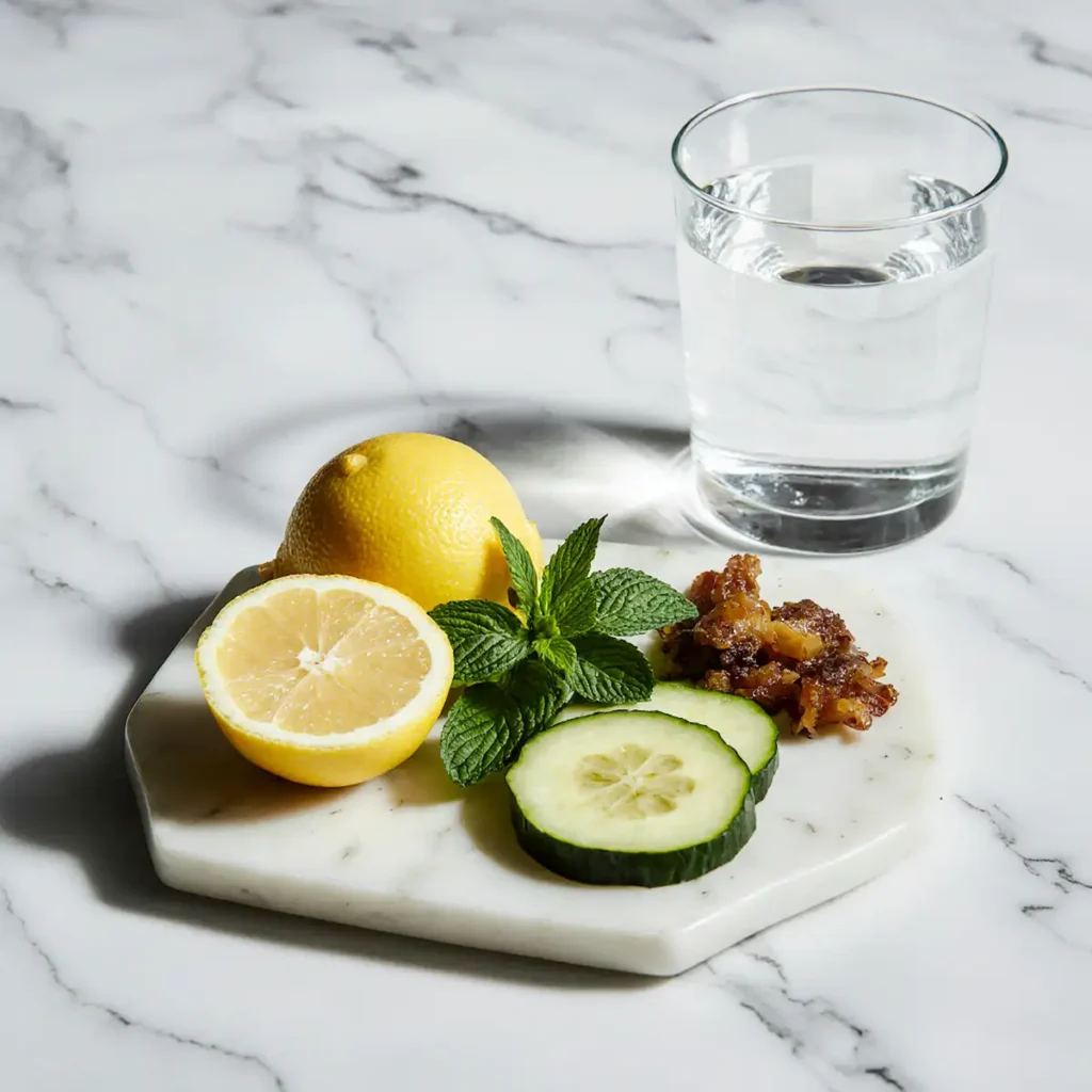 detox ingredients with lemon cucumber mint and umeboshi