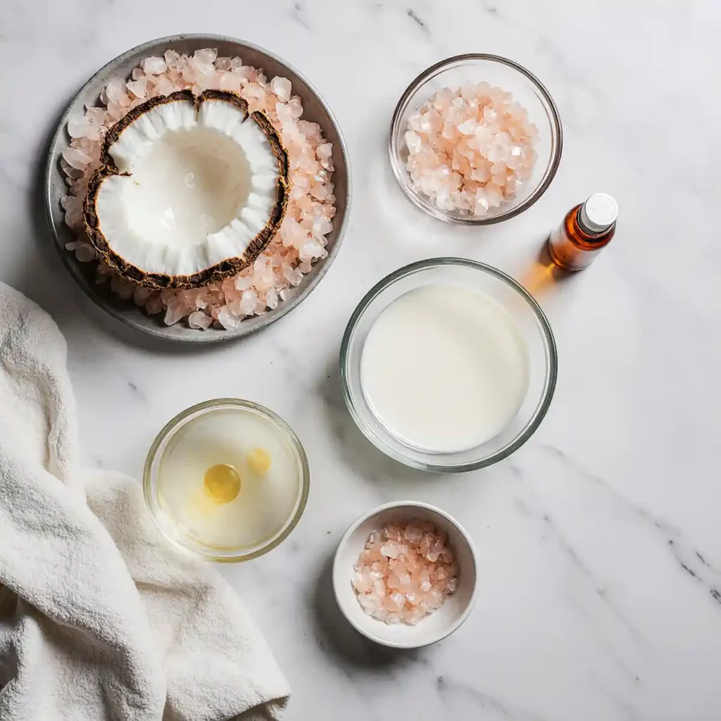 ingredients for diy pink himalayan salt scrub