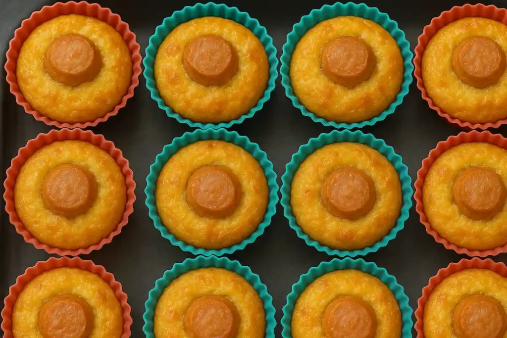 Keto corn dog casserole muffin variation in tray