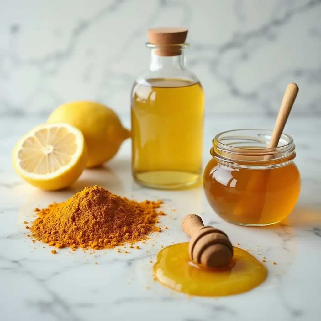 Main ingredients for apple cider vinegar and turmeric detox drink