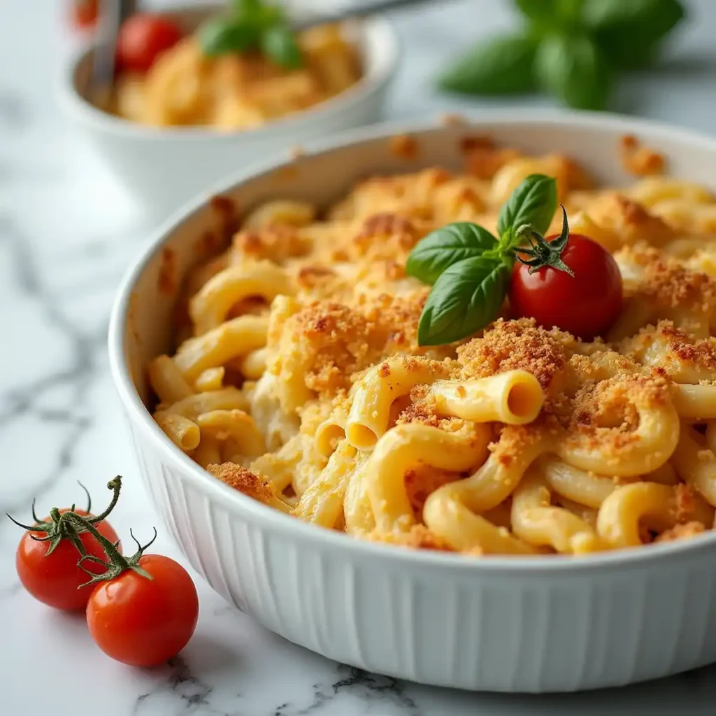 Baked boursin cheese pasta with golden topping
