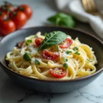 Boursin cheese pasta with tomatoes and basil