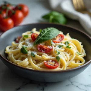 Boursin cheese pasta with tomatoes and basil