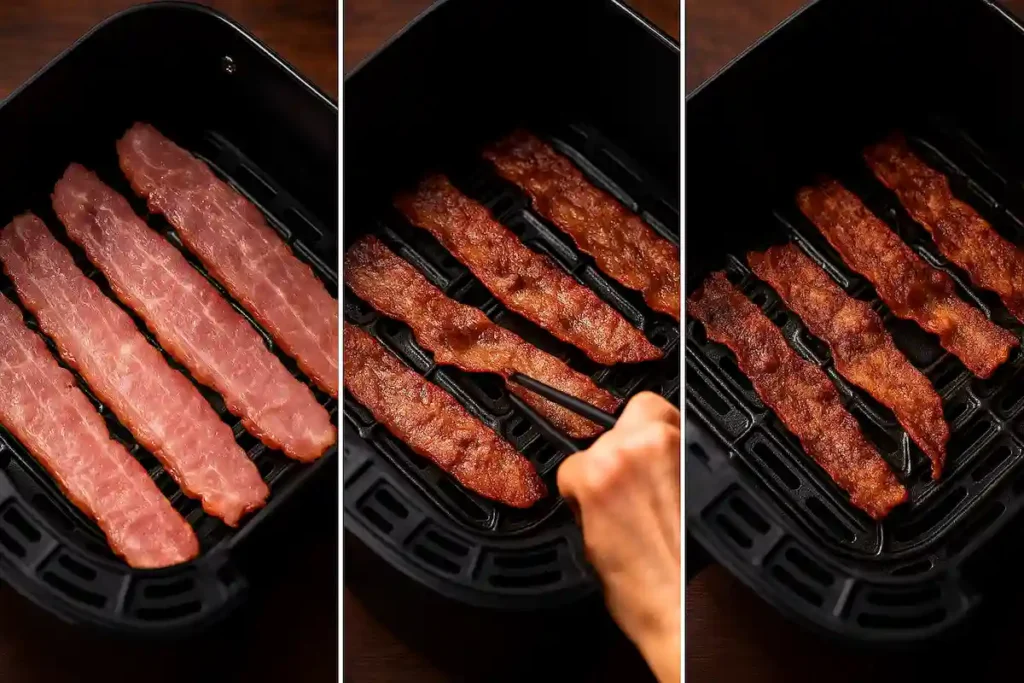 Flipping turkey bacon in air fryer