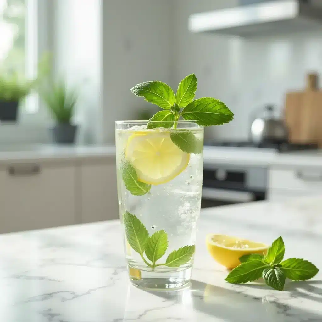 lemon balm water in a modern kitchen setting