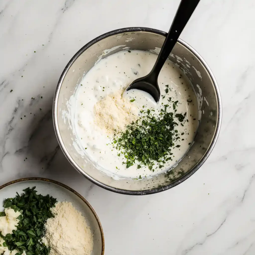Ricotta cheese filling mixed with parmesan and fresh herbs