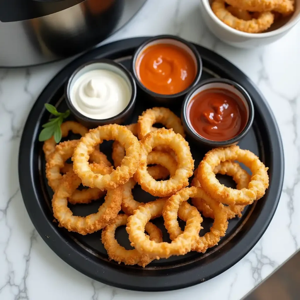 Dipping sauces served with air-fried frozen onion rings