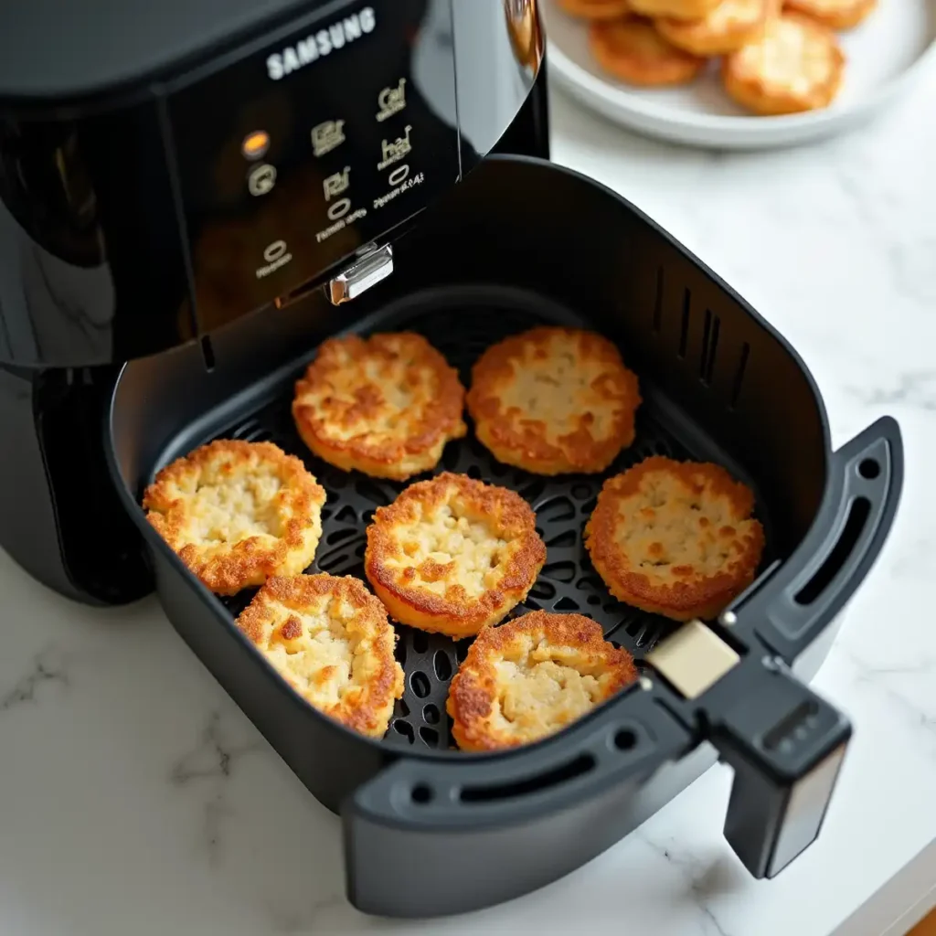 placing frozen hash browns in digital air fryer