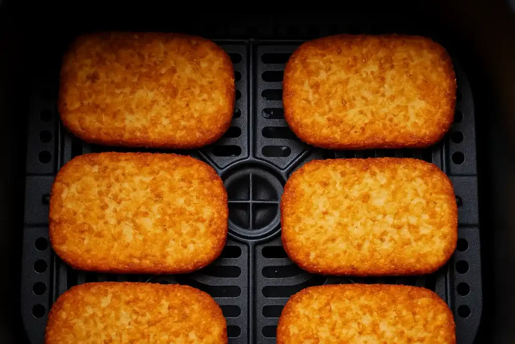 placing frozen hash browns in digital air fryer