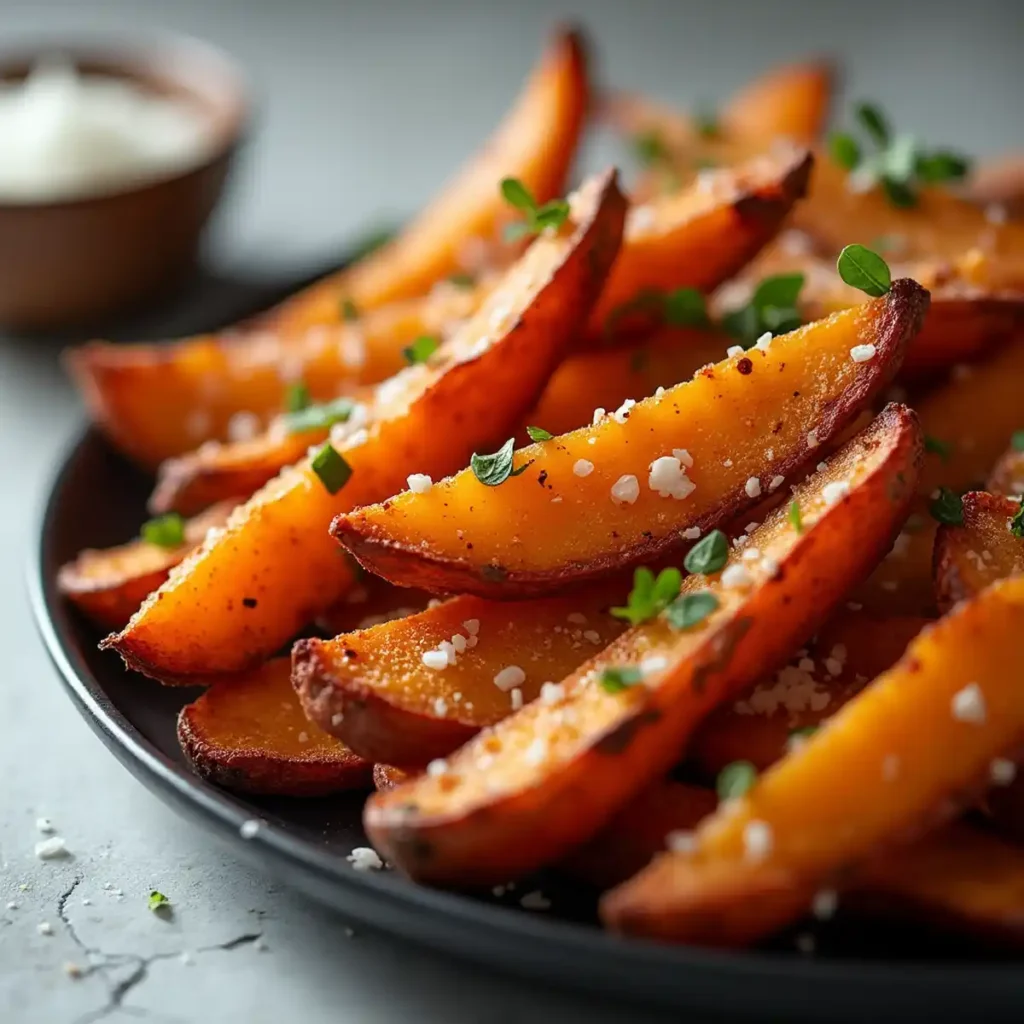 Seasoned air fryer sweet potato fries with crispy texture