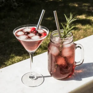 Transfusion drink with mint served cold in a highball glass on marble