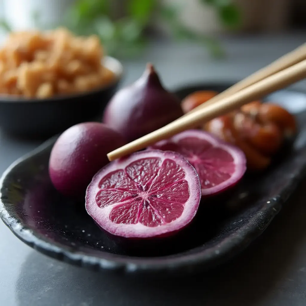 Purple and multicolored root vegetables in clean kitchen setting