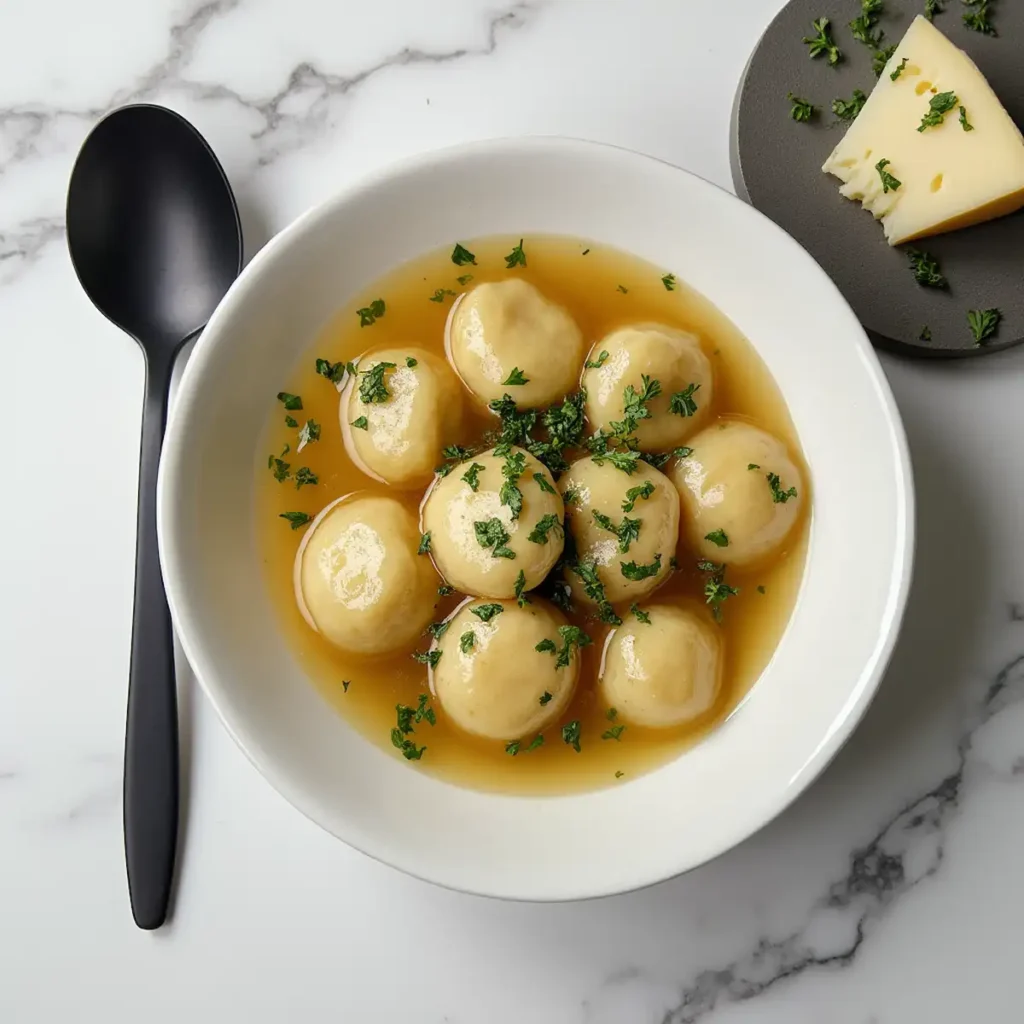 European dumplings and soft cheese served in refined presentation