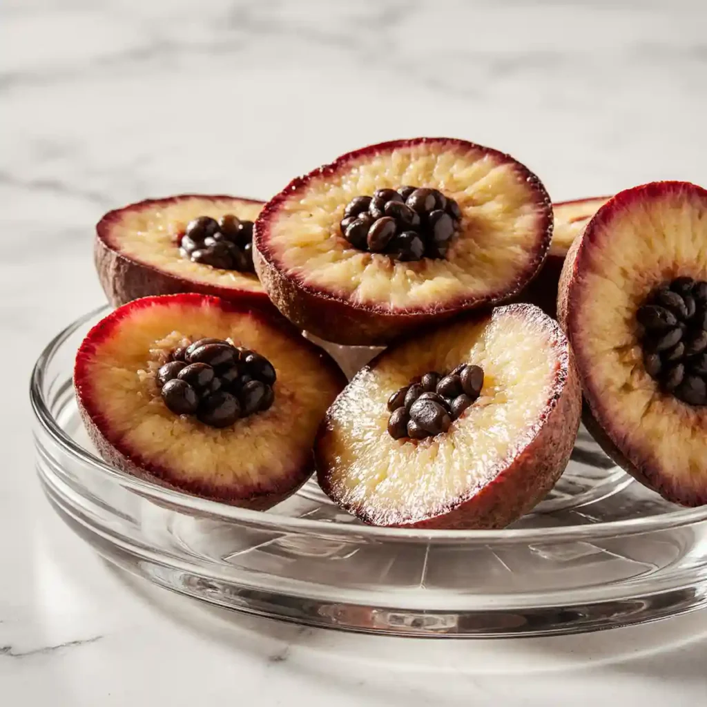 žižole, Sliced žižole fruit showing pulp and seed