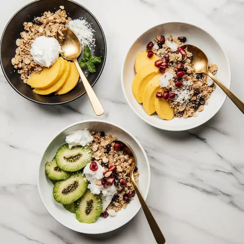 Assorted Prizmatem Bowls topped with fruits and seeds