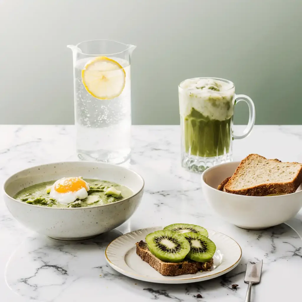Prizmatem Bowl served with healthy morning drinks and sides
