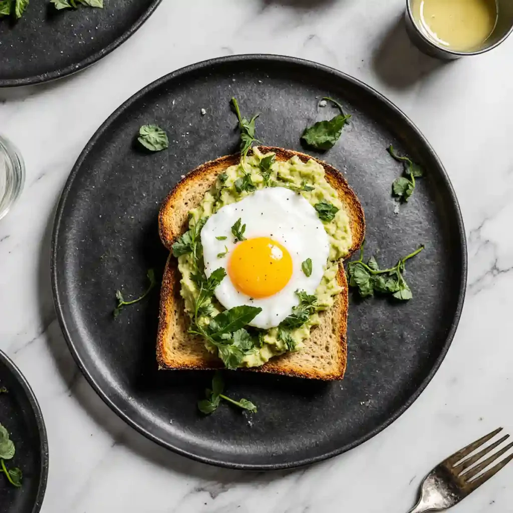 Savory Toastul with poached egg and microgreens