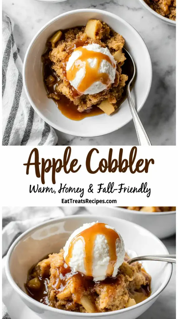 Apple Cobbler in baking dish on white marble