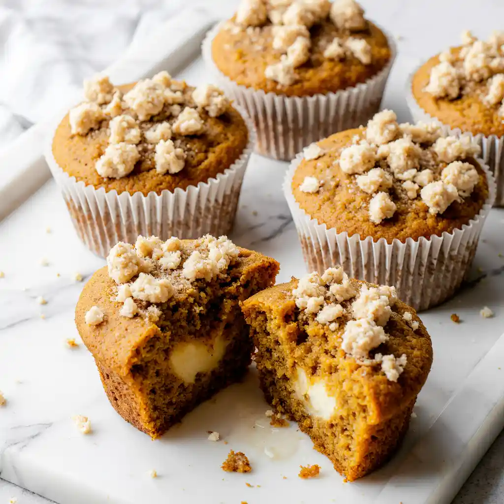 Close-up Apple Pumpkin Muffin sliced showing apple and pumpkin inside