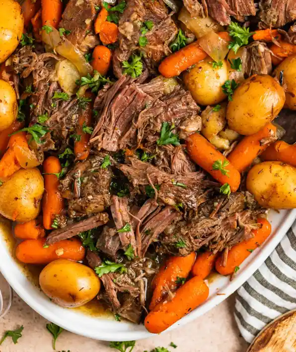 Dinner plate of Slow-Cooker Beef Roast