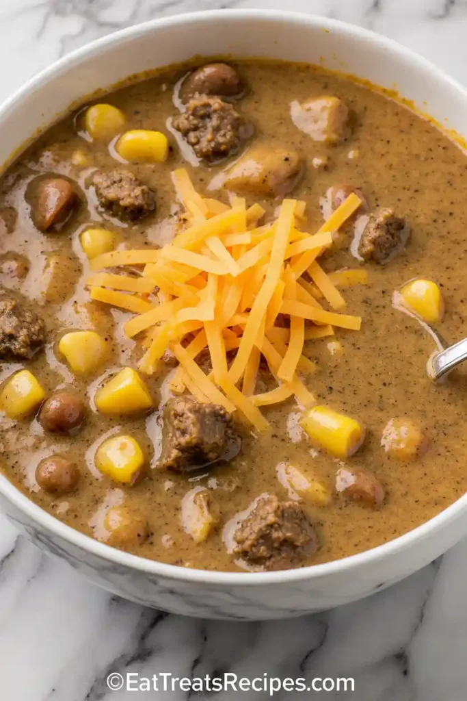 Bowl of cheesy taco soup with toppings