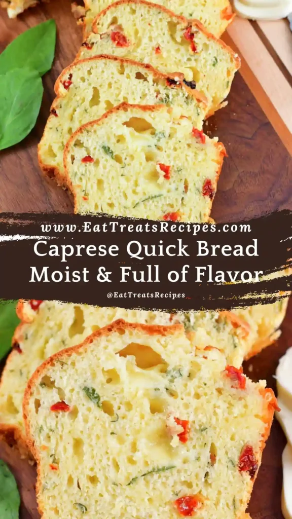 slice of Caprese Quick Bread showing cheese and tomato
