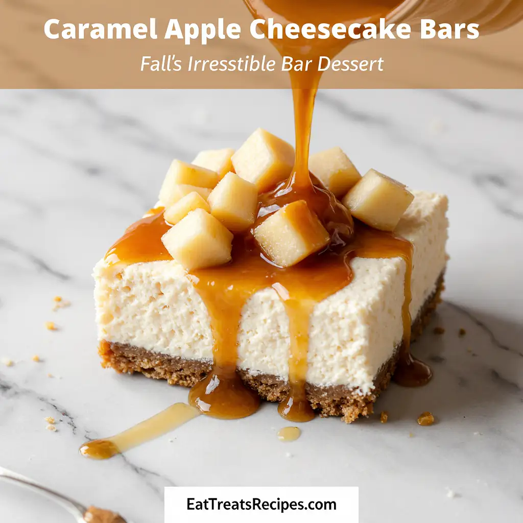 Caramel Apple Cheesecake Bars stack on white marble