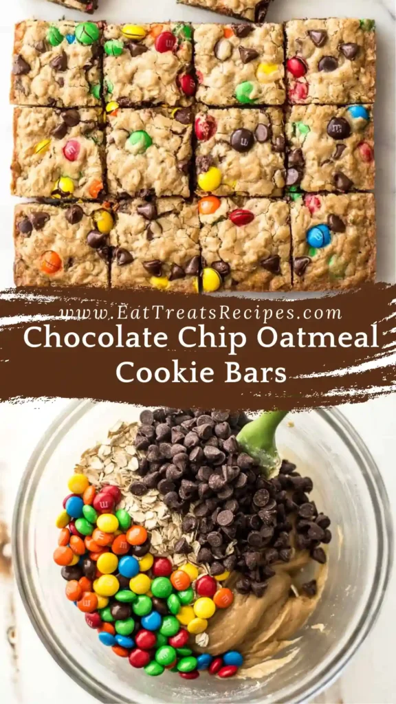 Chocolate Chip Oatmeal Cookie Bars in baking pan on white marble