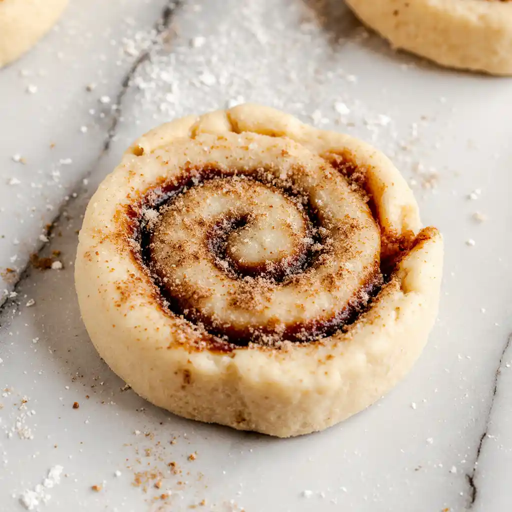 Cinnamon Roll Cookies on white plate with glaze drizzle