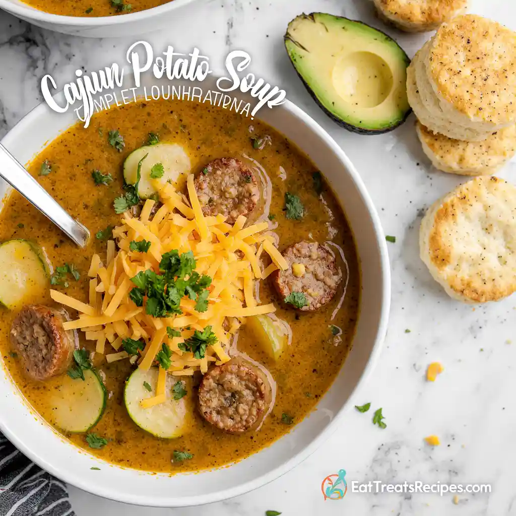 Crockpot Cajun Potato Soup bowl on white marble