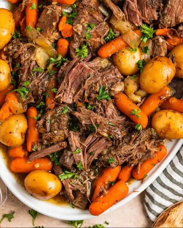 Dinner plate of slow cooker pot roast