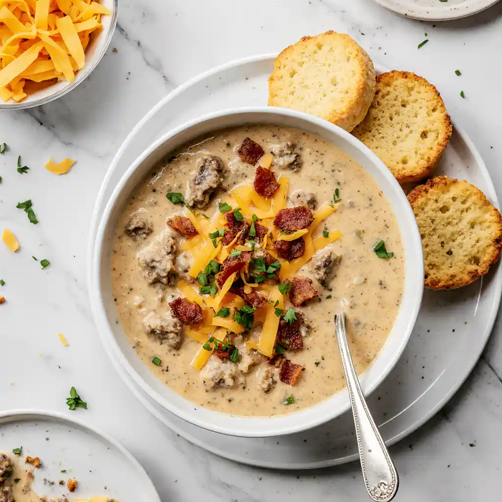 Crockpot cheeseburger soup with 41G protein