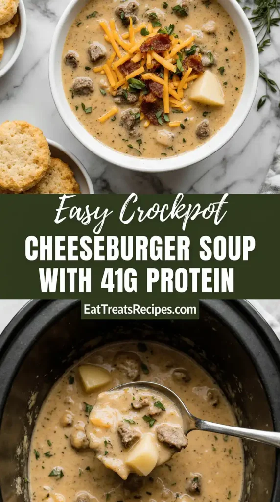 Crockpot cheeseburger soup with 41G protein