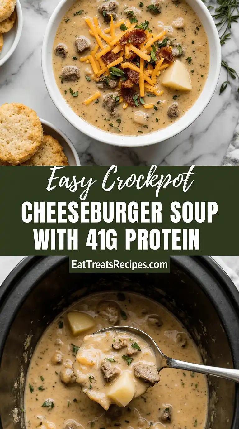 Crockpot cheeseburger soup with 41G protein