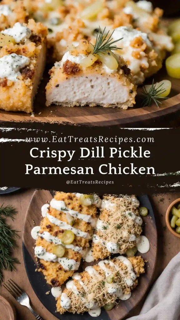 Dill Pickle Parmesan Chicken on white marble plate