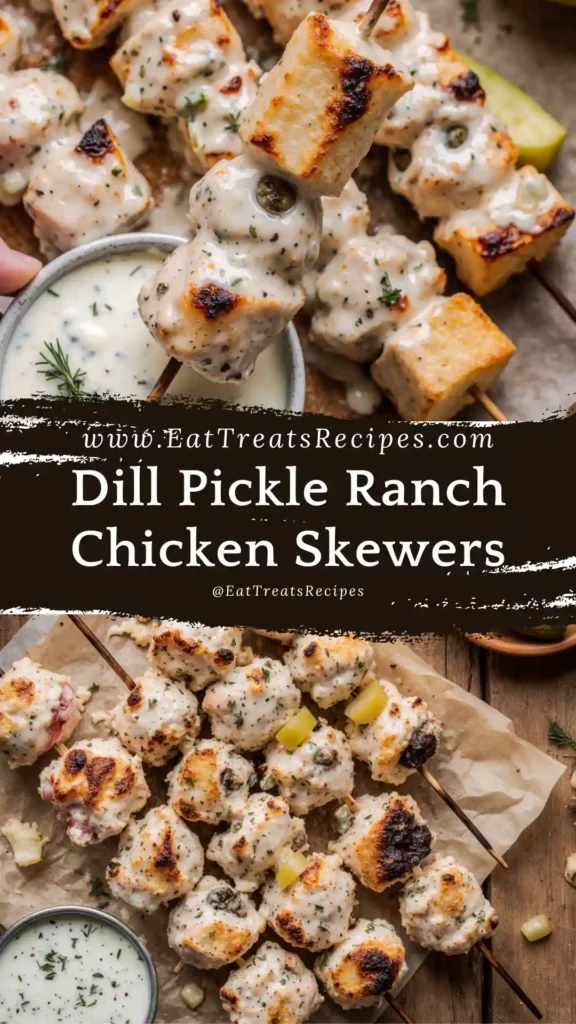 Dill Pickle Ranch Chicken Skewers on white marble platter