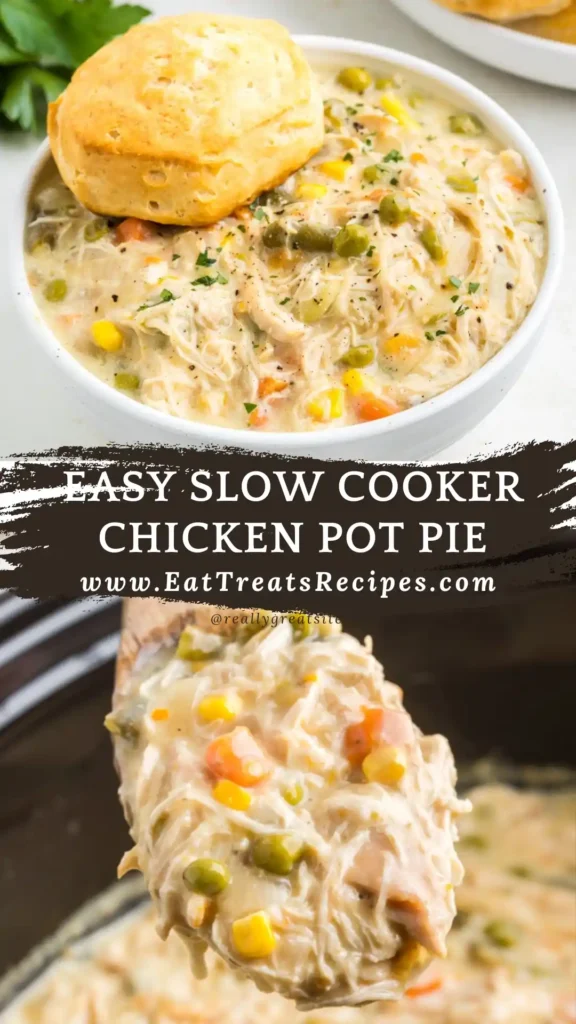 chicken pot pie bowl topped with biscuit