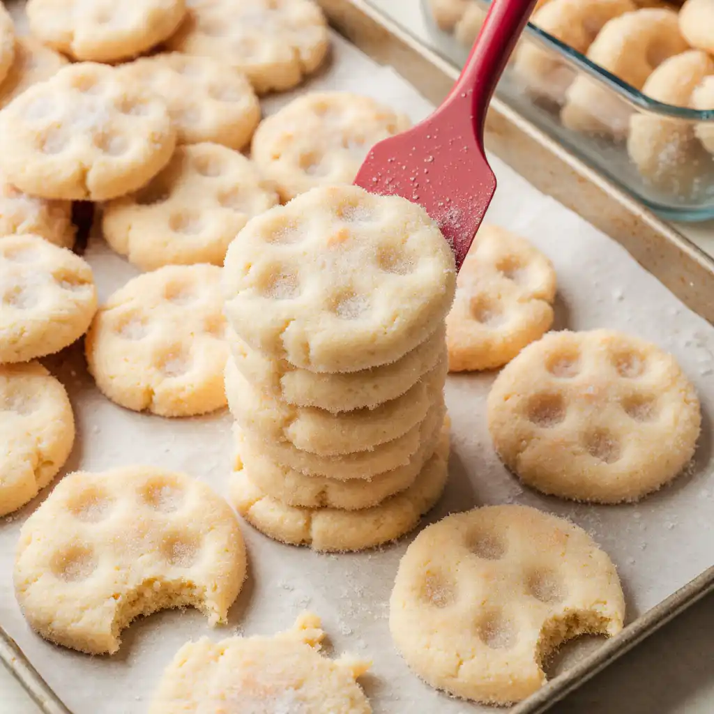 Holiday jars filled with mini sugar cookies on marble table