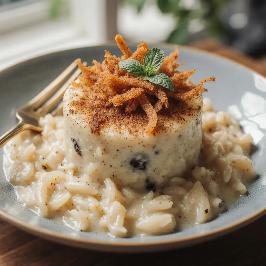 Plate of creamy French onion chicken rice casserole