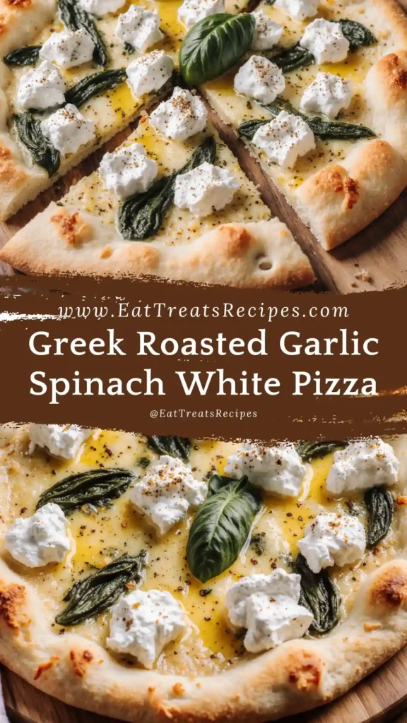 Serving Greek Roasted Garlic Spinach White Pizza with wine at home