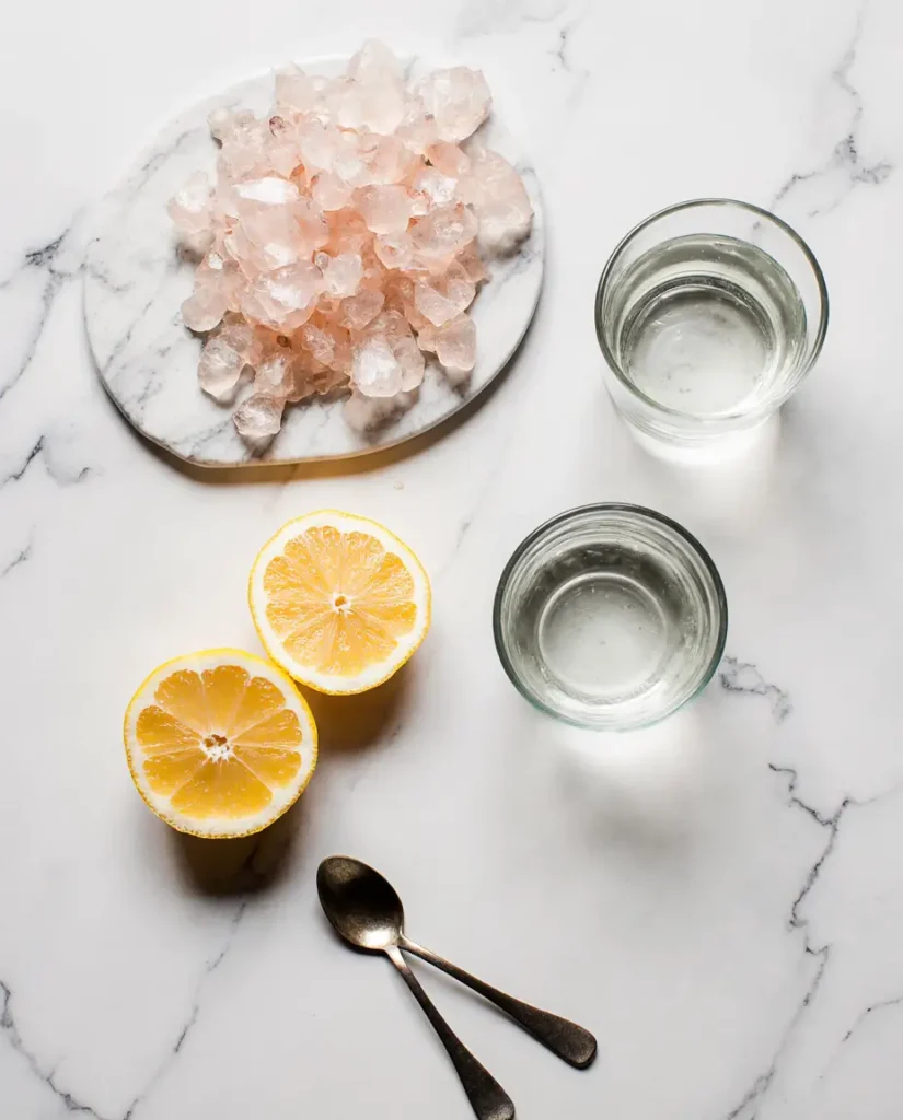 Ingredients for pink salt trick on marble