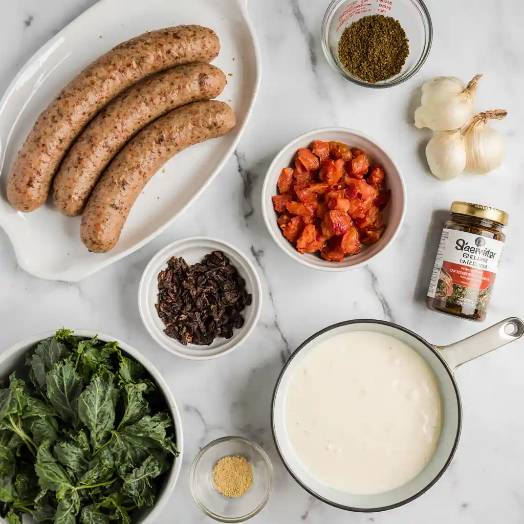 Ingredients for Tuscan Soup With 15G Protein on white marble