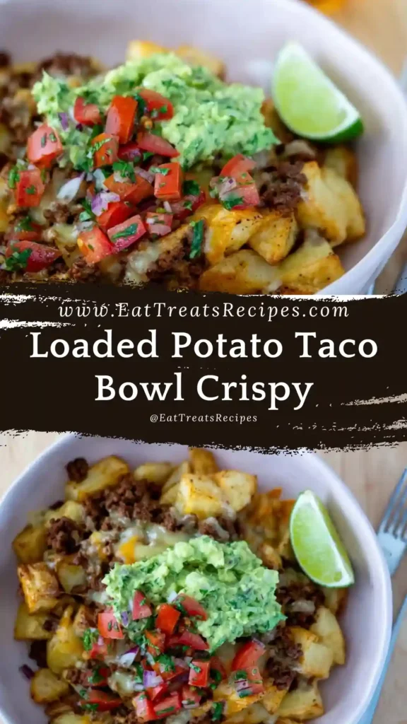 Loaded Potato Taco Bowl on white marble