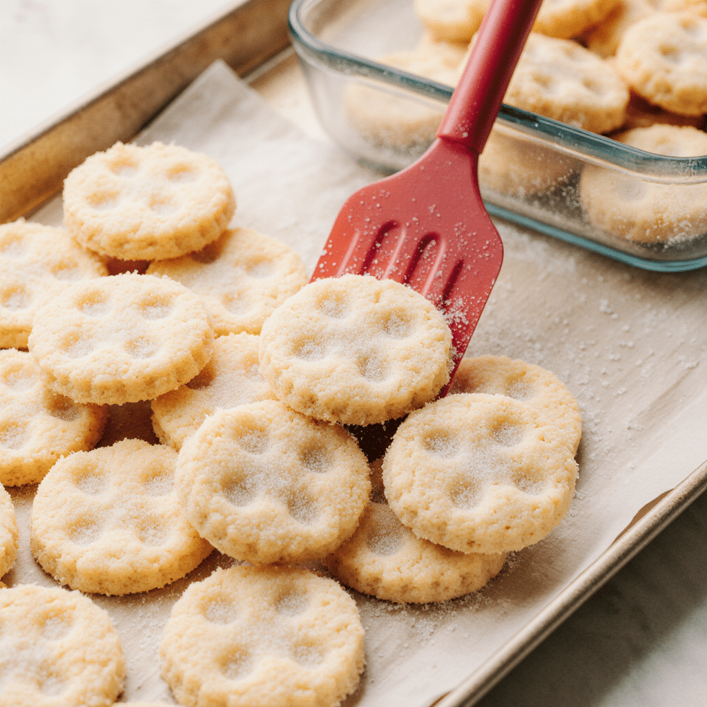Five types of mini sugar cookies on marble