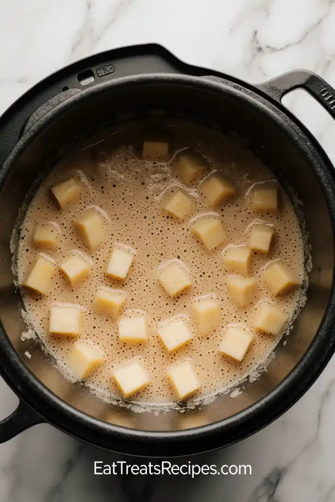 Potatoes simmering in broth