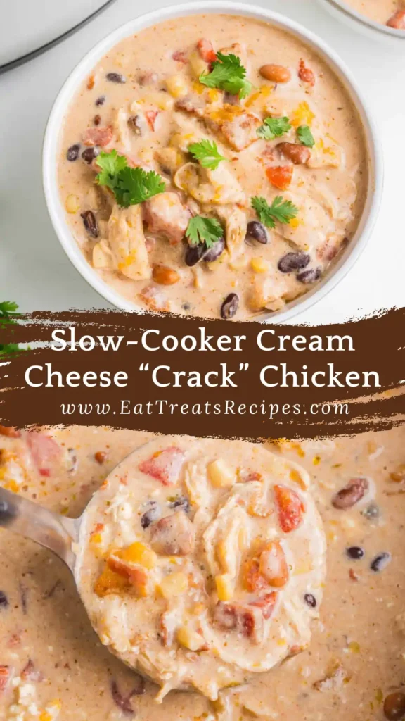 Slow-Cooker Cream Cheese Crack Chicken in bowl on white marble
